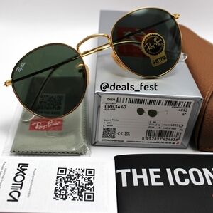 Model Display RayBan Round Metal Green G15 Lens RB3447